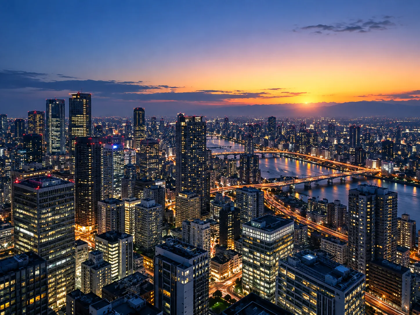 都市の街並みと人々の暮らしをつなぐ通信をイメージした風景